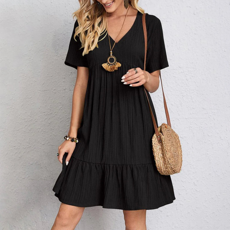 Vestido Curto Casual Vintage - Decote em V